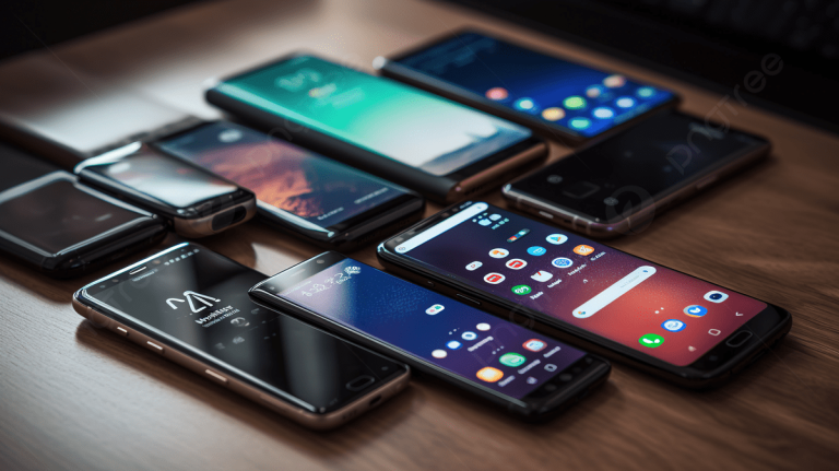 pngtree group of smartphones is standing on a table picture image 3712398
